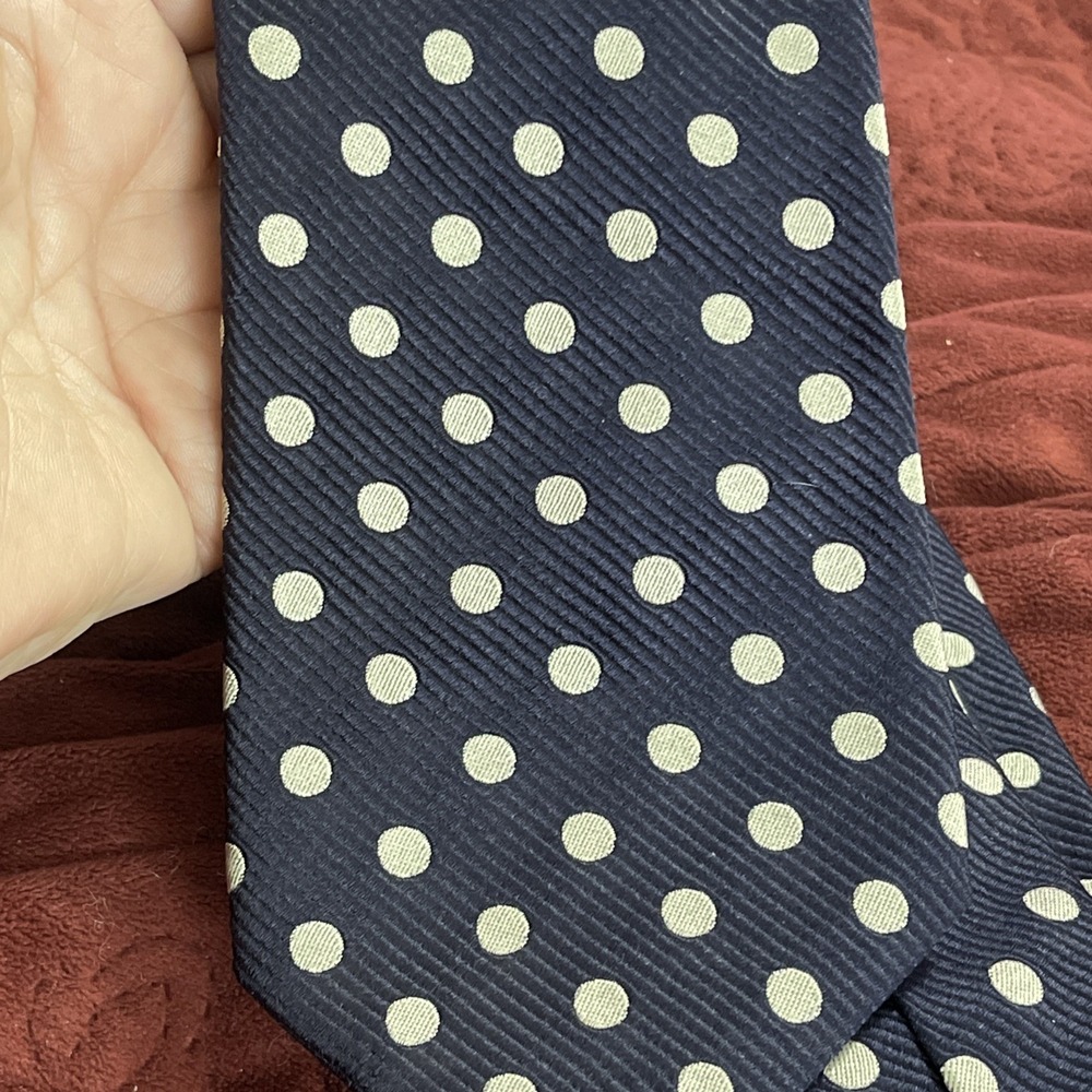 BURBERRY LONDON Silk polka dot jacquard silk tie Navy And Cream Italy Made Money - Picture 2 of 11